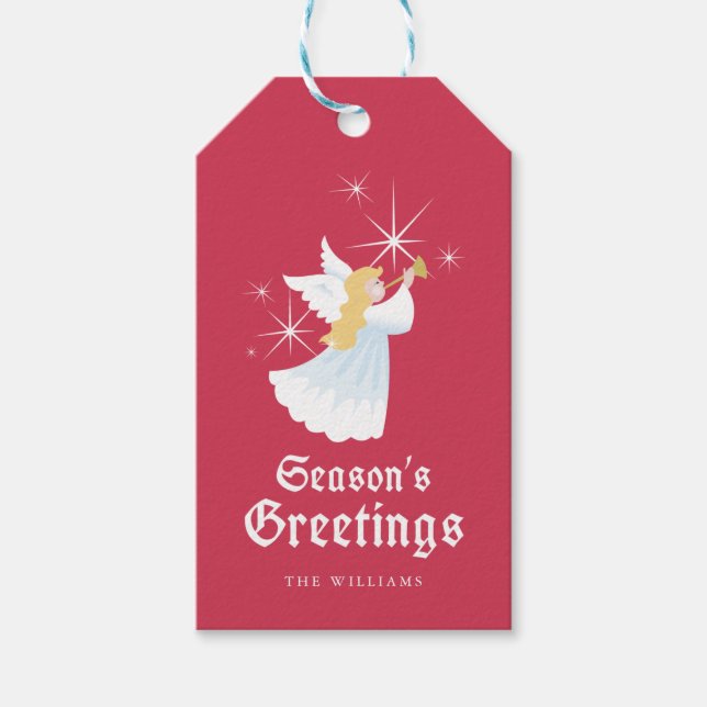 Étiquettes-cadeau Balise cadeau de Noël Red Joyeuses Fêtes Angel (Devant)