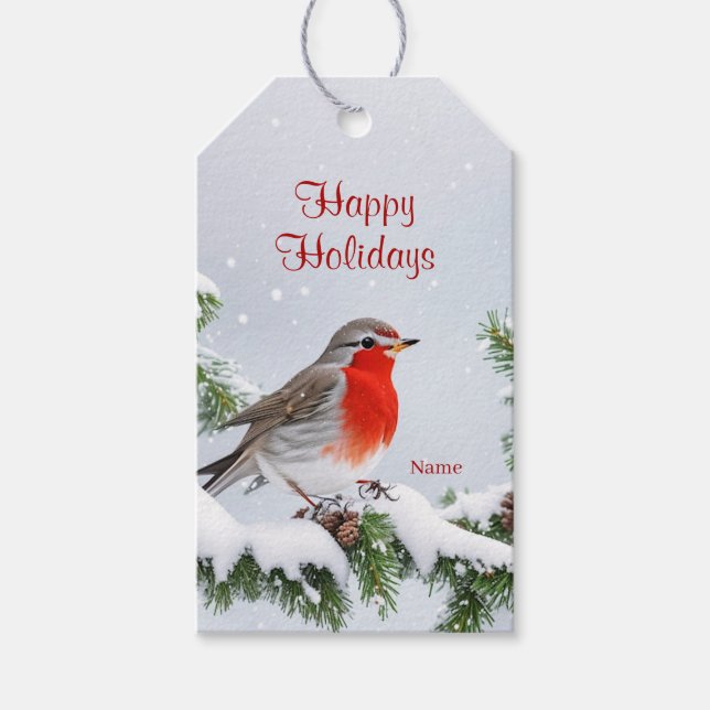 Étiquettes-cadeau Balise cadeau de Noël Red Robin (Devant)