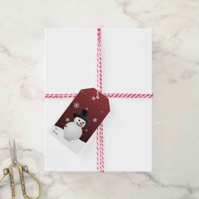 Étiquettes-cadeau Balise cadeau de Noël Red Snowman (Avec de la ficelle)