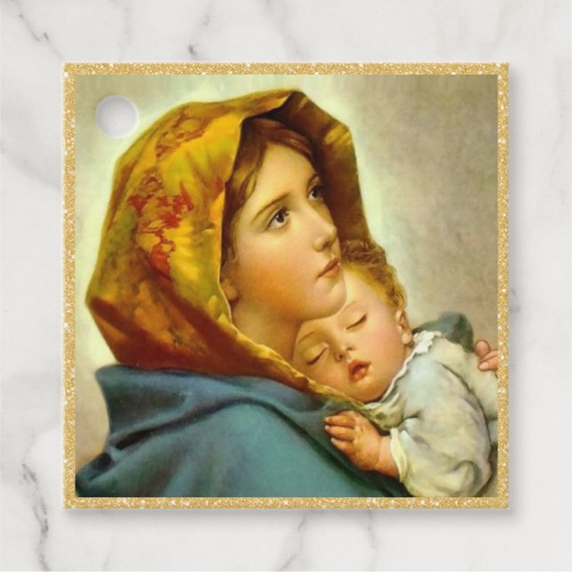 Étiquettes Cadeau Balise cadeau de Noël religieuse Vierge Marie & Jé (Devant)