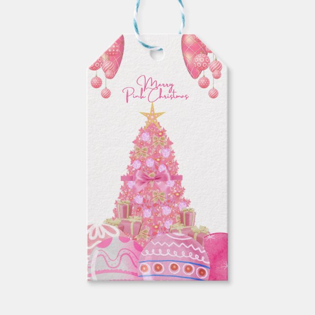 Étiquettes-cadeau Balise cadeau de Noël rose (Devant)