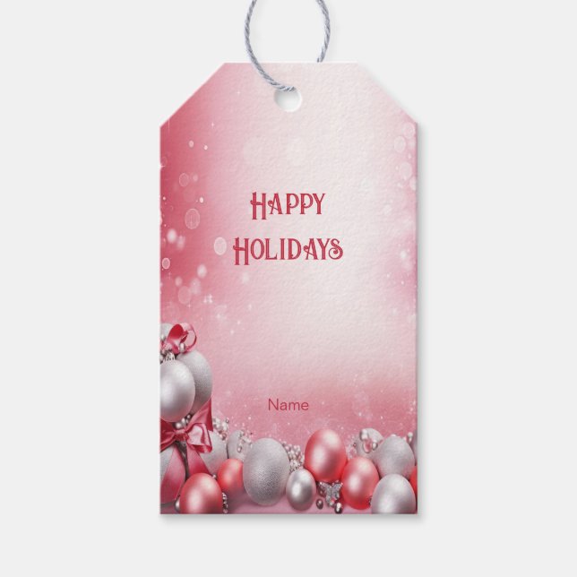 Étiquettes-cadeau Balise cadeau de Noël rose blanc (Devant)