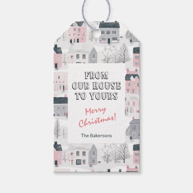 Étiquettes-cadeau Balise cadeau de Noël rose blanc gris (Devant)