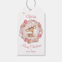 Étiquettes-cadeau Balise cadeau de Noël rose cerf mignon