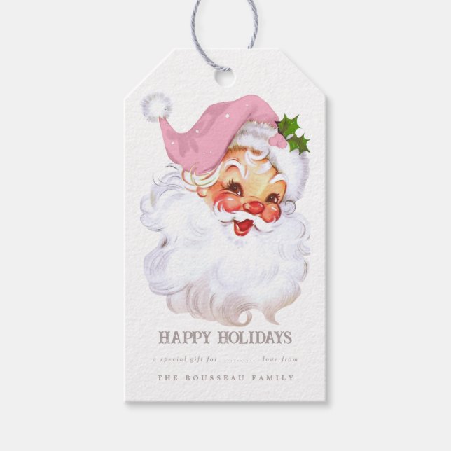 Étiquettes-cadeau Balise cadeau de Noël rose du Père Noël (Devant)