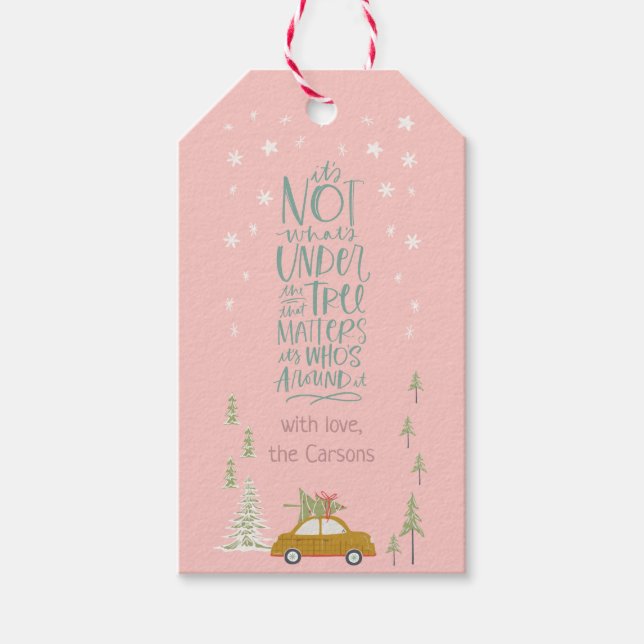 Étiquettes-cadeau Balise cadeau de Noël rose rétro (Devant)