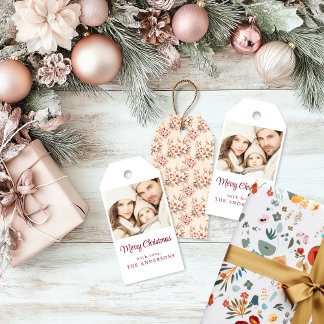 Étiquettes-cadeau Balise cadeau de Noël rose vintage Floral