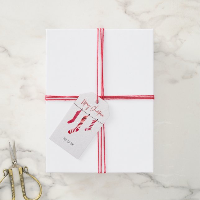 Étiquettes-cadeau Balise cadeau de Noël Rouge Aquarelle (Avec de la ficelle)