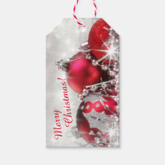 Étiquettes-cadeau Balise cadeau de Noël Rouge et Argent
