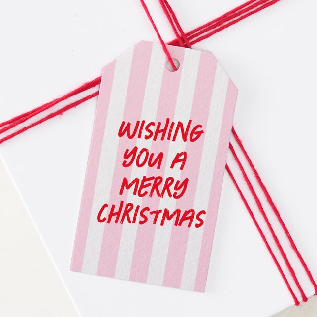 Étiquettes-cadeau Balise cadeau de Noël rouge rose rétro (Créateur téléchargé)