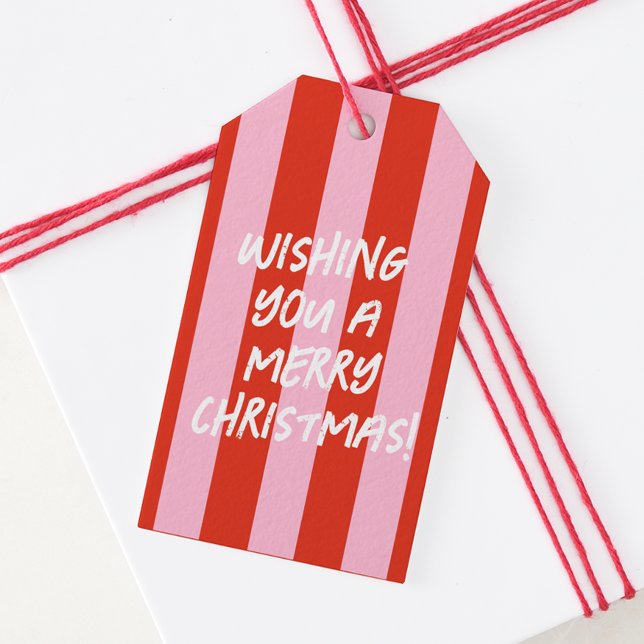 Étiquettes-cadeau Balise cadeau de Noël rouge rose rétro (Créateur téléchargé)