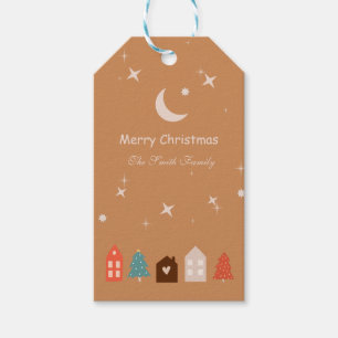 Étiquettes-cadeau Balise cadeau de Noël Simple Earth Tone Joyeux