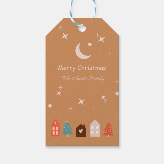 Étiquettes-cadeau Balise cadeau de Noël Simple Earth Tone Joyeux (Devant)