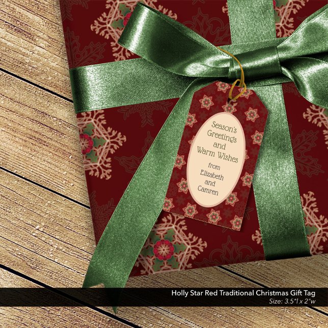 Étiquettes-cadeau Balise cadeau de Noël traditionnel Holly Star Red (Holly Star Traditional Christmas Gift Tag: Red)