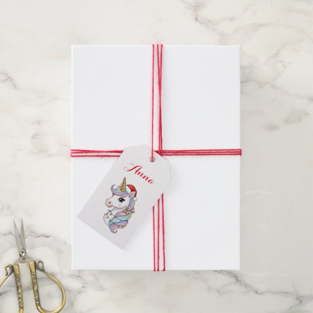 Étiquettes-cadeau Balise cadeau de Noël Unicorn (Avec de la ficelle)