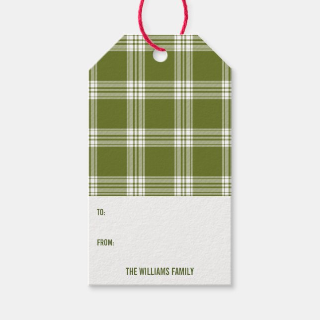 Étiquettes-cadeau Balise Cadeau de Noël Vert Plaid (Devant)