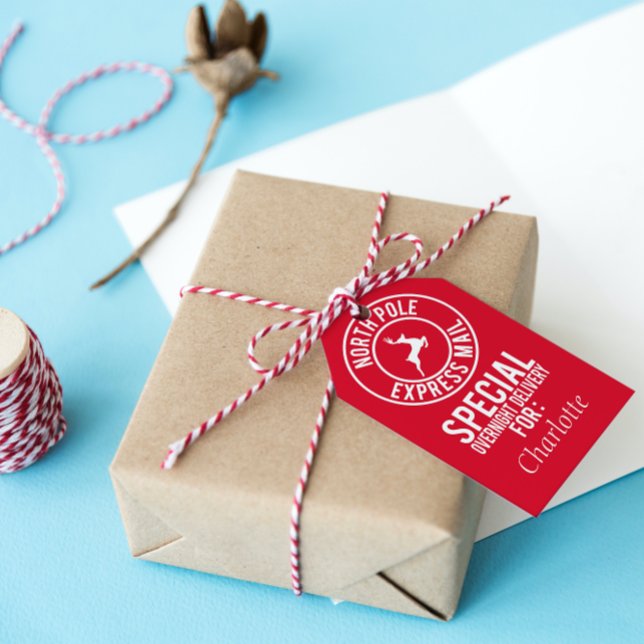Étiquettes-cadeau Balise cadeau de nom de livraison du pôle Nord rou (Get organized and add charm to your gifts with these adorable Christmas gift tags!)