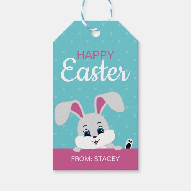 Étiquettes-cadeau Balise cadeau de Pâques lapin mignonne (Turquois/R (Devant)