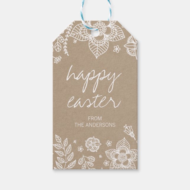Étiquettes-cadeau Balise cadeau de Pâques Rustique Kraft Floral (Devant)