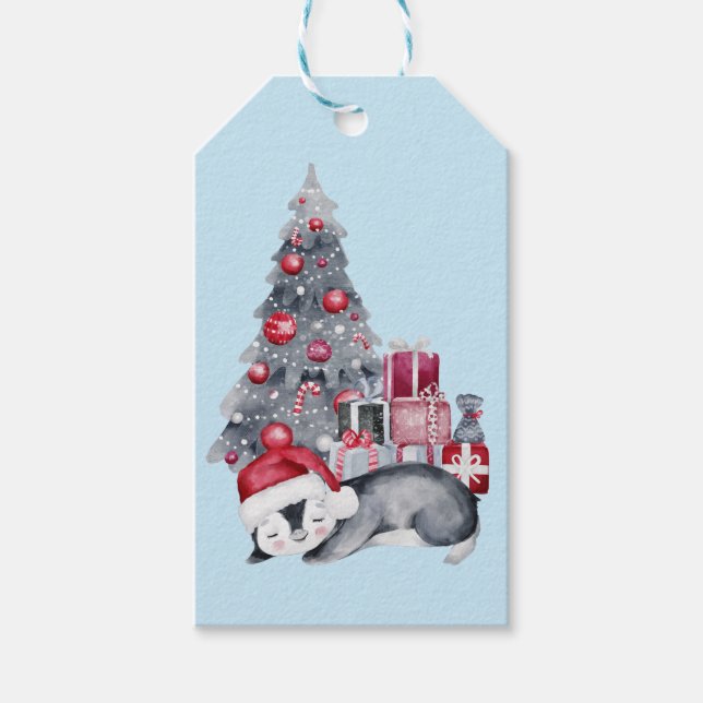 Étiquettes-cadeau Balise cadeau de pingouin d'aquarelle mignonne (Devant)