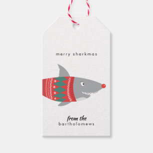 Étiquettes-cadeau Balise cadeau de requin de Noël amusant