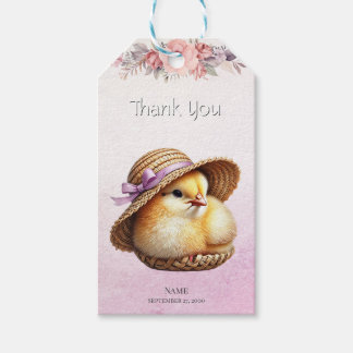 Étiquettes-cadeau Balise cadeau de ruban rose petit poulet