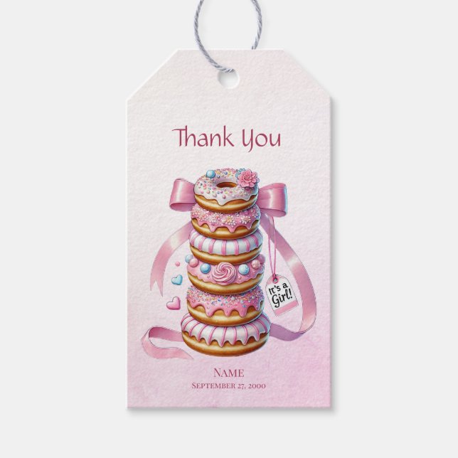 Étiquettes-cadeau Balise cadeau de ruban rose pour les beignes (Devant)