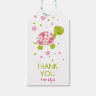 Étiquettes-cadeau Balise cadeau de tortue à fleurs roses