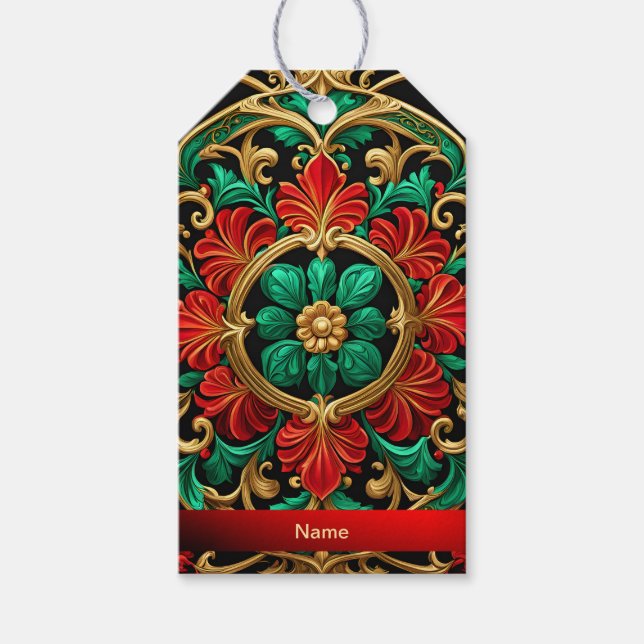 Étiquettes-cadeau Balise cadeau de vacances rouge vert (Devant)