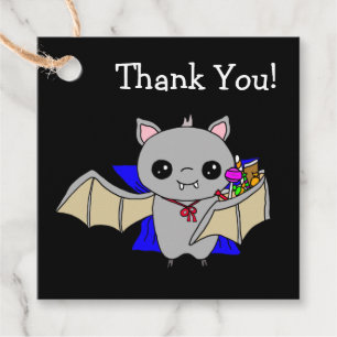 Étiquettes Cadeau Balise cadeau d'Halloween, chauve-souris tenant bo