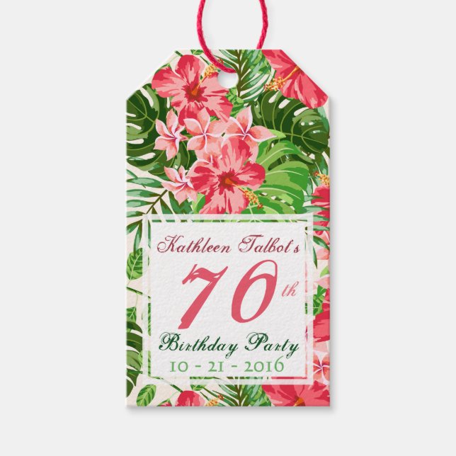 Étiquettes-cadeau Balise cadeau d'Hibiscus rose 70e anniversaire (Devant)