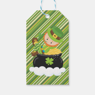 Étiquettes-cadeau Balise cadeau Diagonal Stripe Leprechaun