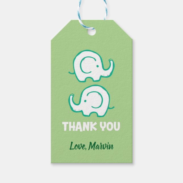 Étiquettes-cadeau Balise Cadeau Eléphant Vert (Devant)