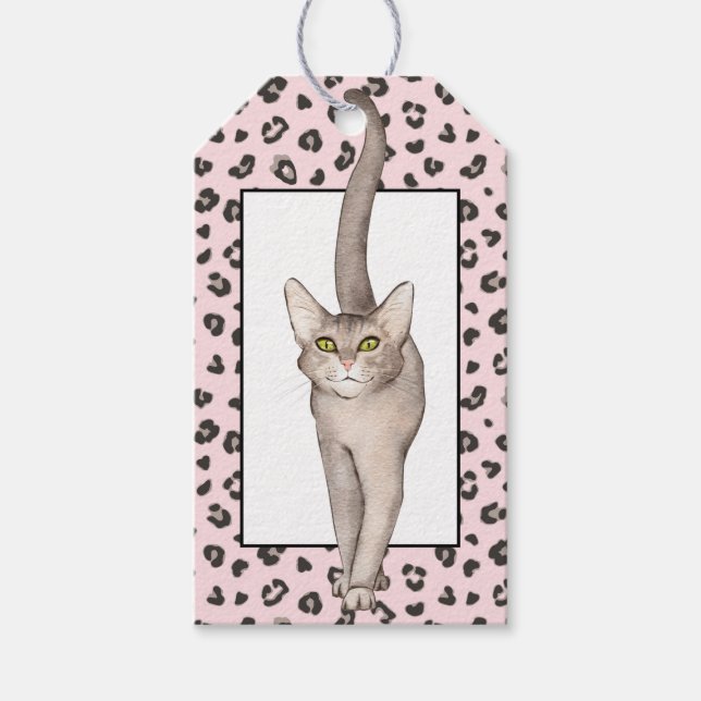 Étiquettes-cadeau Balise cadeau Empreinte de léopard de chat cool (Devant)