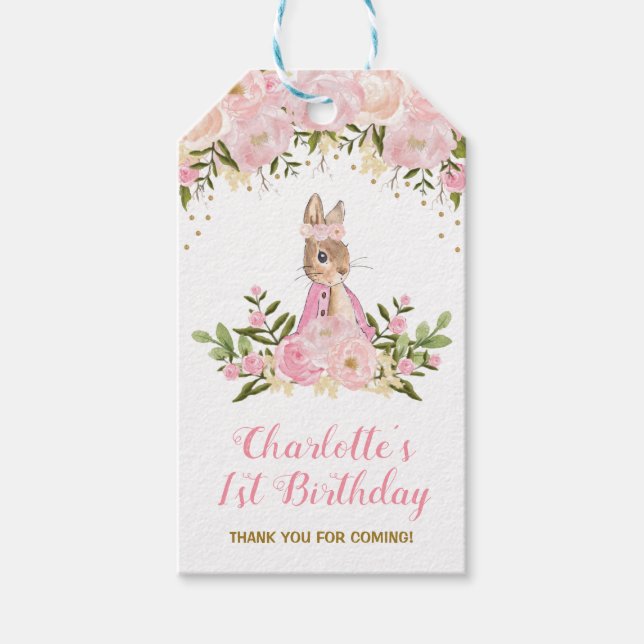 Étiquettes-cadeau Balise Cadeau Fleur Rose lapin Anniversaire Favori (Devant)
