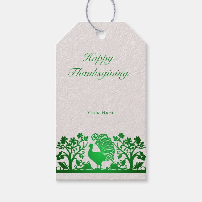 Étiquettes-cadeau Balise Cadeau Floral à la Turquie Green Thanksgivi (Devant)
