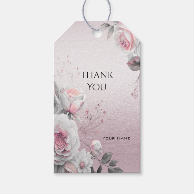 Étiquettes-cadeau Balise cadeau Floral Blanc Rose (Devant)