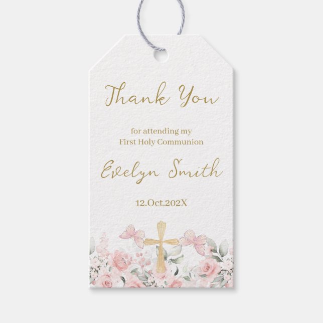Étiquettes-cadeau Balise cadeau Floral First Communion (Devant)