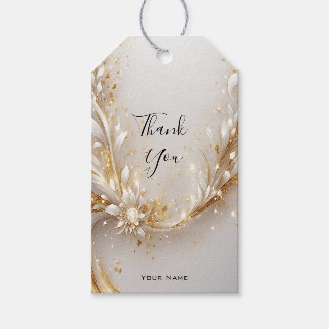 Étiquettes-cadeau Balise cadeau Floral or blanc (Devant)