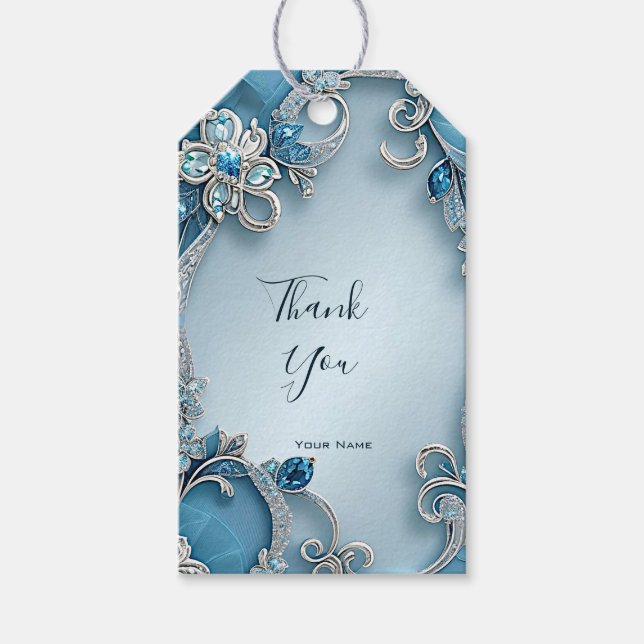 Étiquettes-cadeau Balise Cadeau Floral Orné Bleu (Devant)