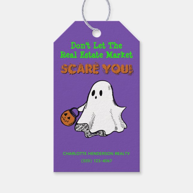 Étiquettes-cadeau Balise Cadeau Ghost Real Estate Pop By Halloween (Devant)