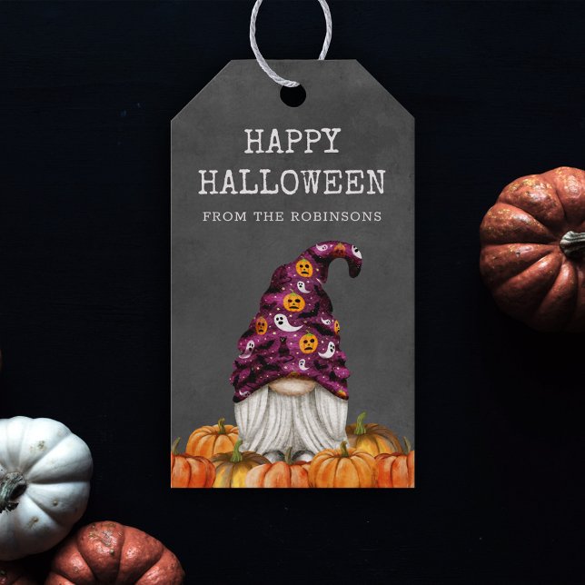 Étiquettes-cadeau Balise cadeau Gnome d'Halloween rustique mignon (Créateur téléchargé)