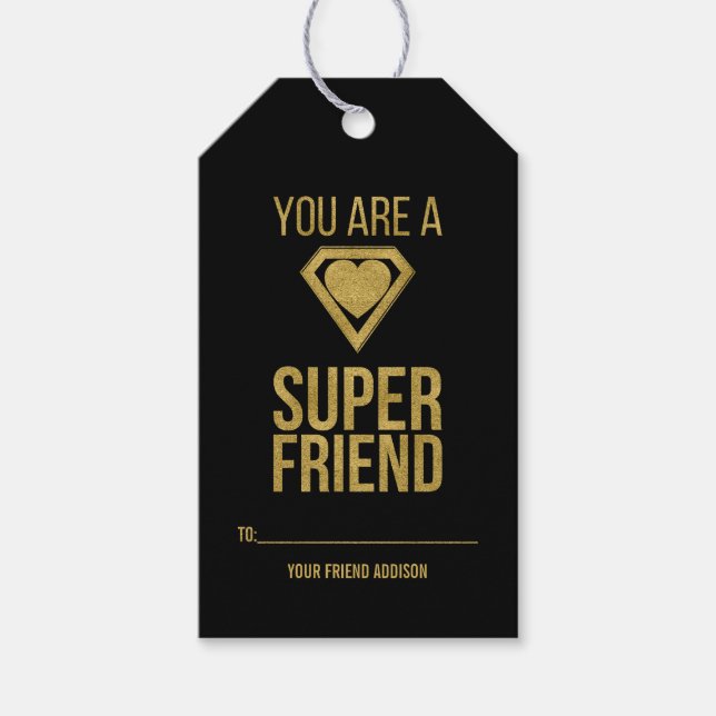 Étiquettes-cadeau Balise cadeau Gold Superhero Friend Classroom Vale (Devant)