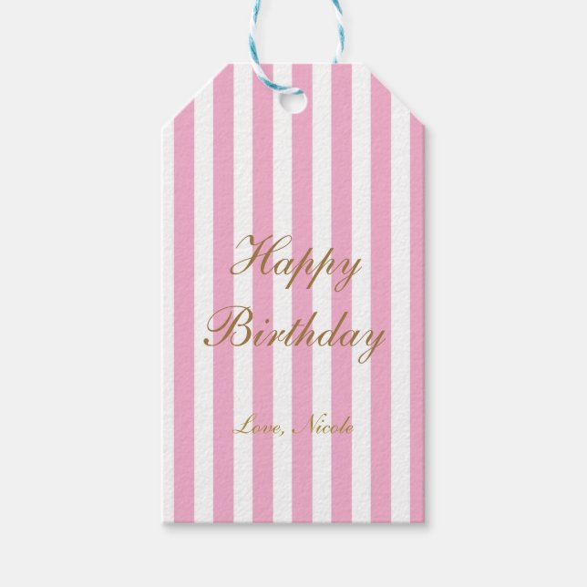 Étiquettes-cadeau Balise cadeau Grilles Vertes Roses et Blanches (Devant)
