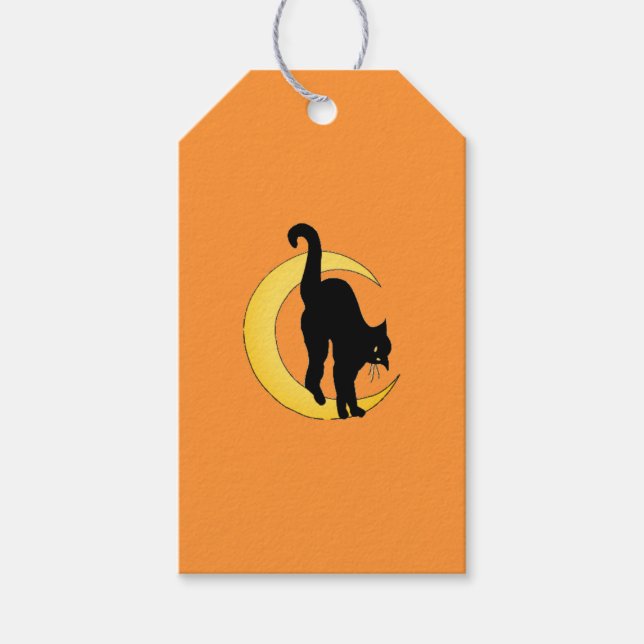 Étiquettes-cadeau Balise cadeau Halloween Chat noir et Cresent Moon (Devant)