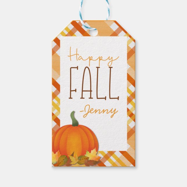 Étiquettes-cadeau Balise Cadeau Happy Fall Pour Thanksgiving (Devant)