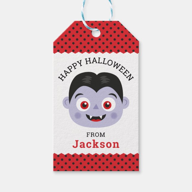 Étiquettes-cadeau Balise cadeau Happy Halloween Vampire personnalisé (Devant)