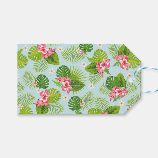 Étiquettes-cadeau Balise cadeau Hibiscus Palm rose (Devant (Horizontal))