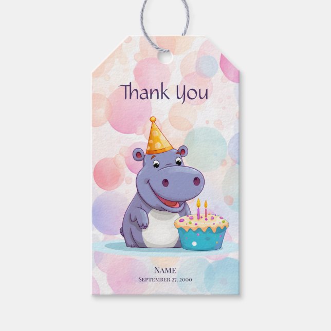 Étiquettes-cadeau Balise Cadeau Hippo Anniversaire (Devant)