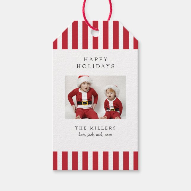 Étiquettes-cadeau Balise cadeau Jolly Stripes Happy Holidays (Devant)